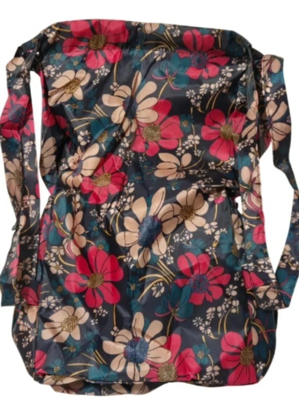 Floral Drawstring Backpack Nylon Polyester Large Travel Gym Cinch Bag Tote